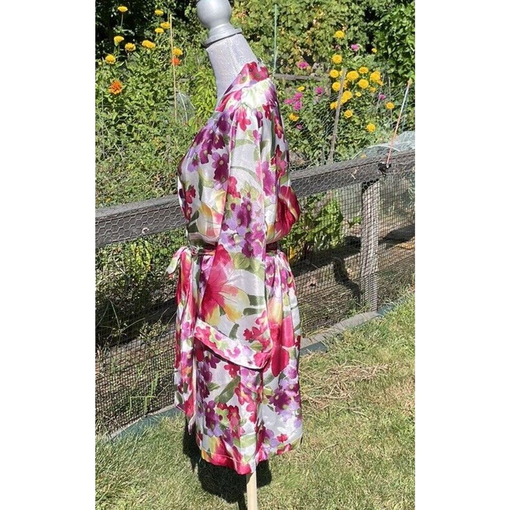 Vintage Morgan Taylor Slip Dress Peignoir Robe Lingerie Set M Pink Floral Satin - Picture 11 of 11